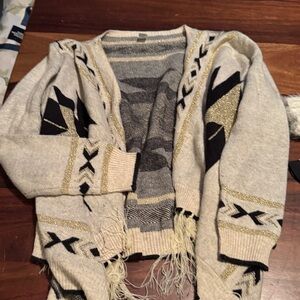 Women's Beige and Black Aztec top